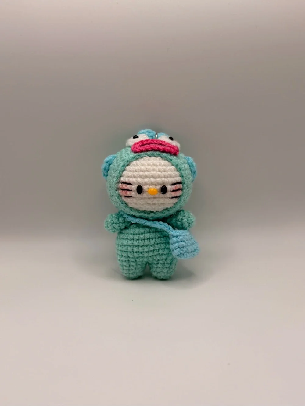 Handmade Plush Bunny Toy in Aqua and Caramel - Cute Crochet Small Pet Accessory